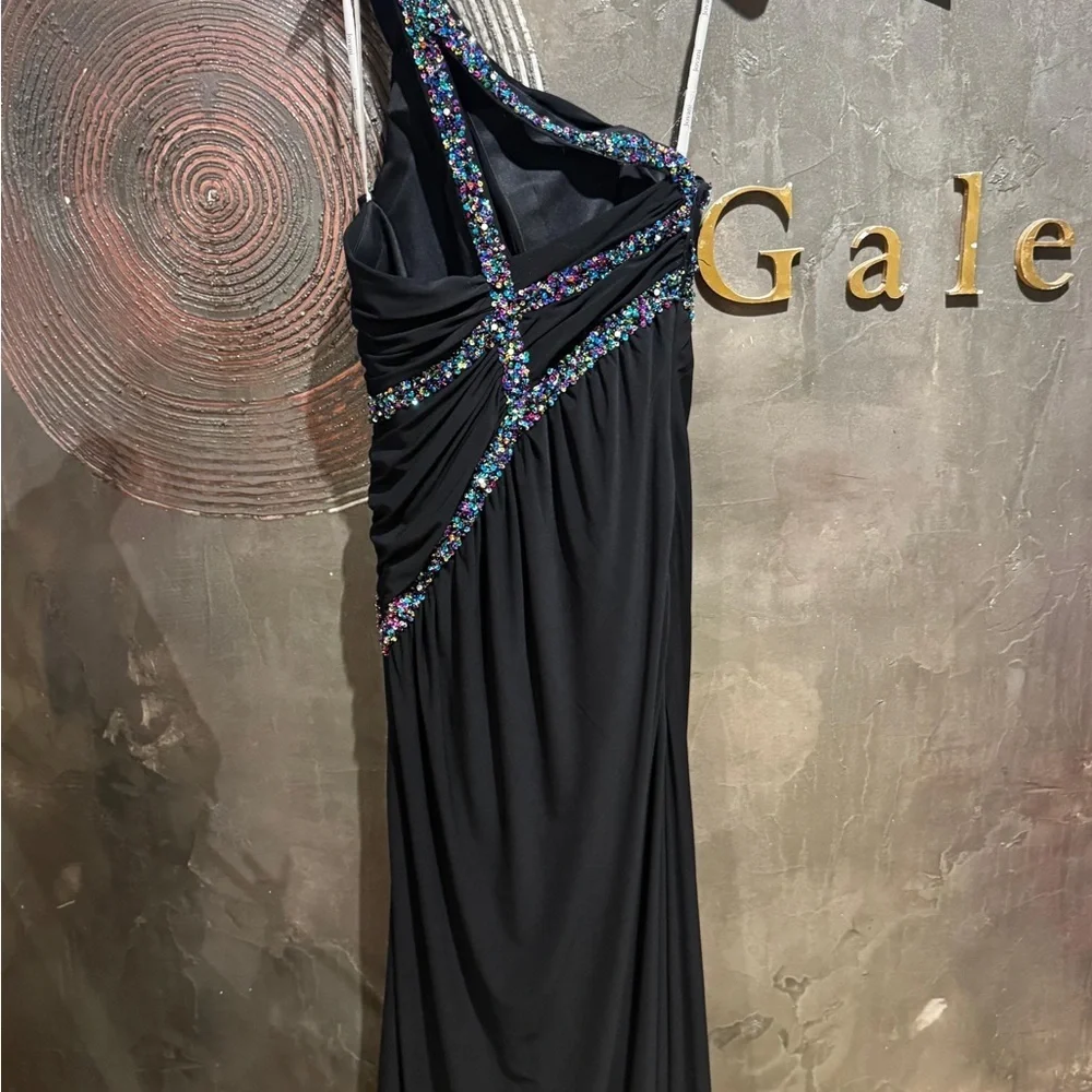 Holiday party ready Jovani Black One-Shoulder Dress sequins ruffled NWOT 8 - Picture 6 of 9